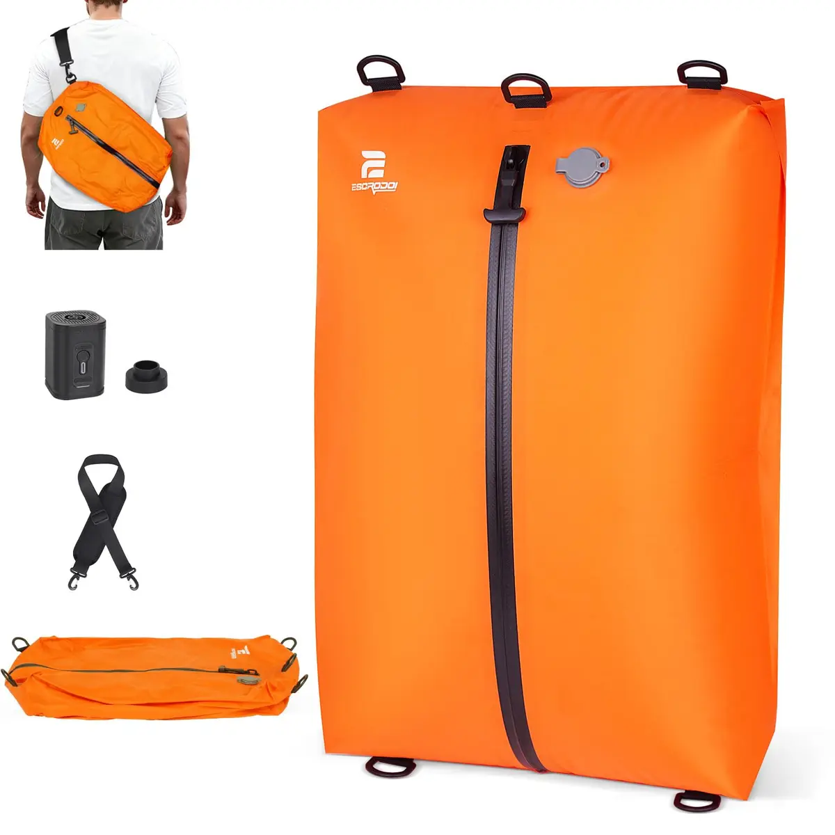 ESCRODOI Sacos de Vácuo para Mala com Bomba, 38L Grande Capacidade | Impermeável IP67, Reutilizável, Ocupa Pouco Espaço, Ideal para Malas, Mochilas e Organização Doméstica, Cor Laranja - 1