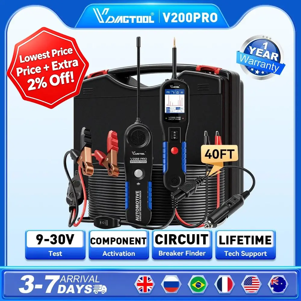2026 VDIAGTOOL V200PRO Kit Testador de Circuito Automotivo 12/24V com Cabo de 40FT/12M, Testador de Relé e Fusível, Localizador de Injetores de Combustível(estoque no Brasil) - 1