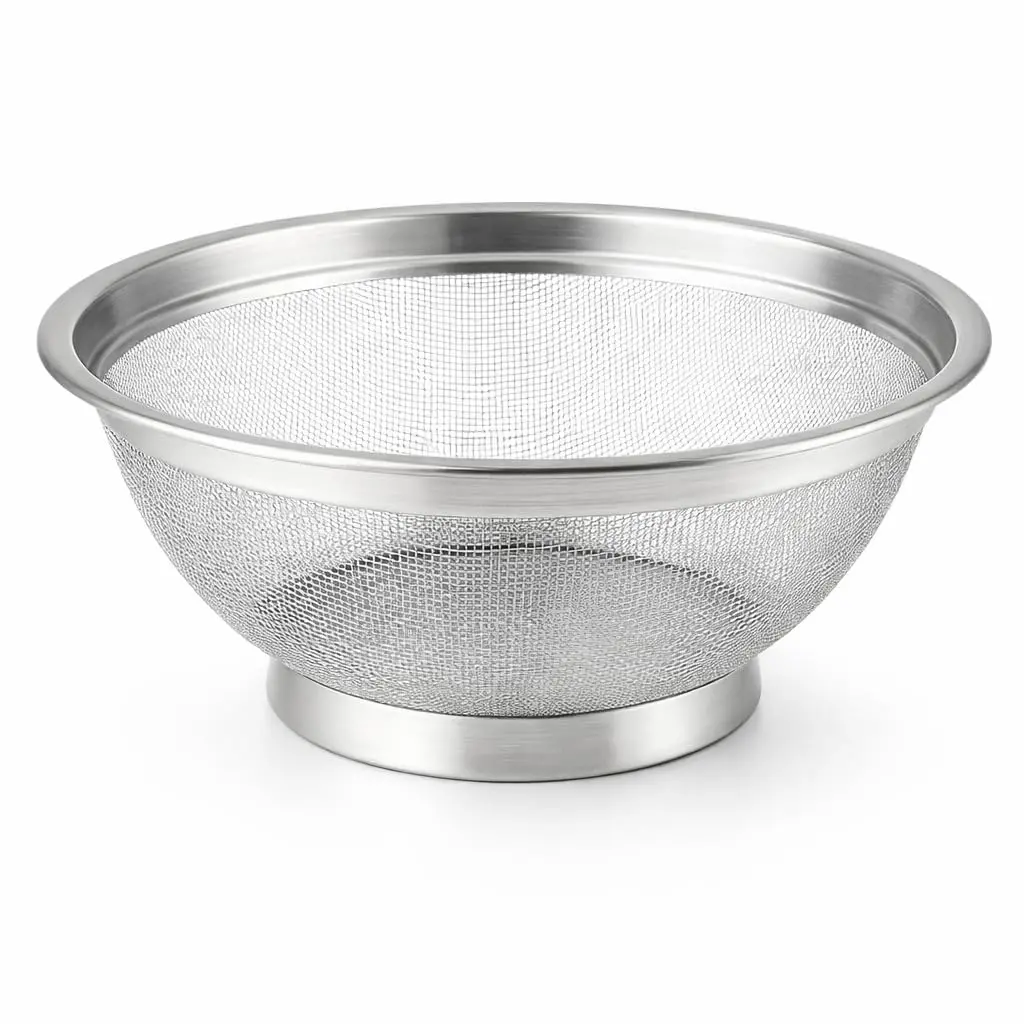 Escorredor Inox 22cm Profissional com Base de Apoio – Malha Ultra Fina Antirresíduos – Peneira Multiuso para Massas, Arroz, Legumes e Saladas – Aço Inoxidável Premium Lavável
