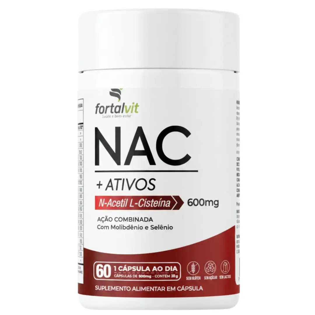 NAC 600mg 60 Cápsulas 2 Meses de Uso, Longa Duração 60 dias, com Molibdênio e Selênio, Fortalvit - 1
