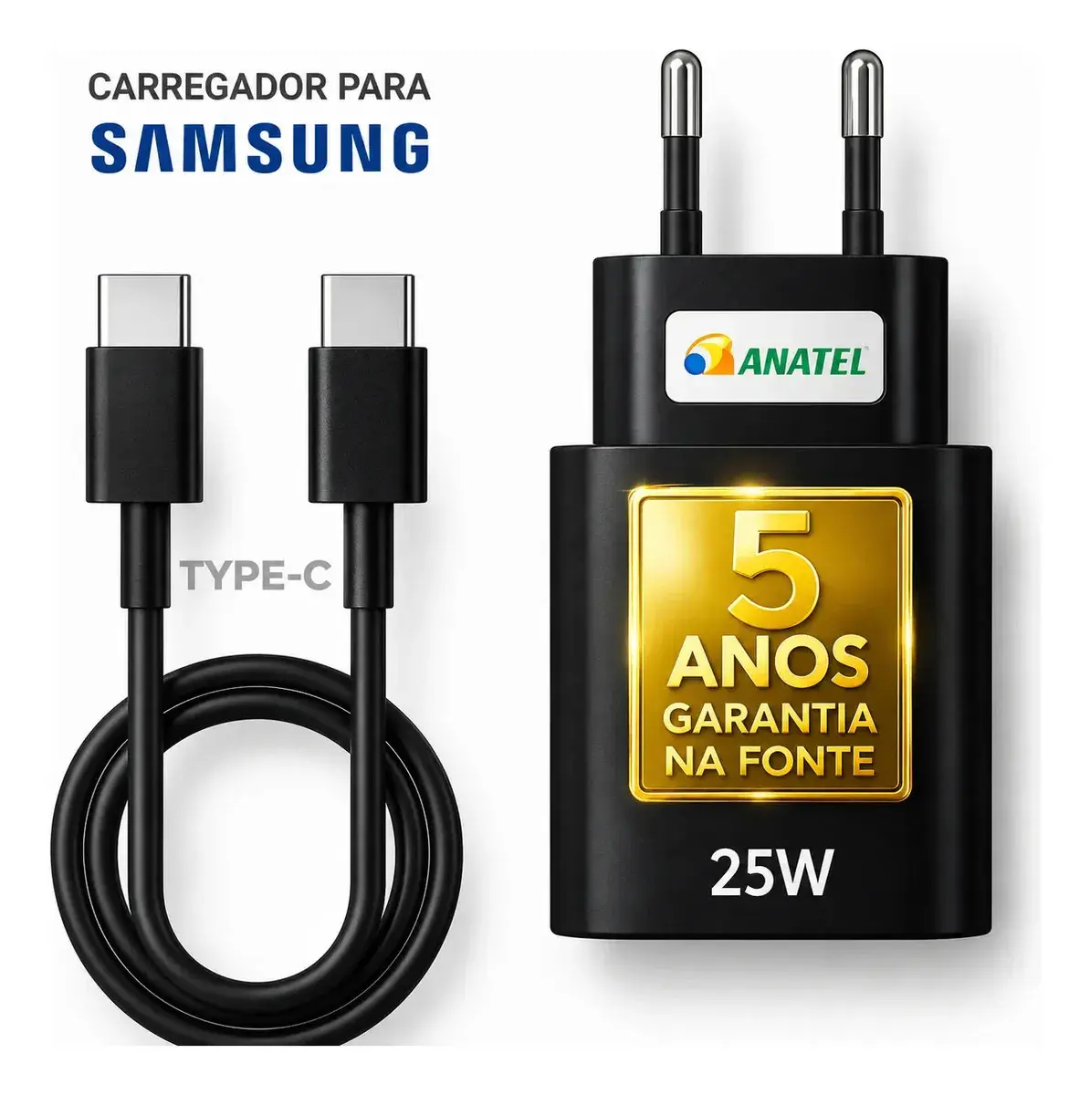 Carregador Super Rápido 25w Para Samsung Galaxy S24 S23 S22 S21 S20 Fe Ultra Motorola M22 M31 M32 M62 M63 M64 G15 Xiaomi Redmi Note 12 13 14 15 LG - Super Fast Cabo Blindado Tipo Usb C -Dtimp - 1