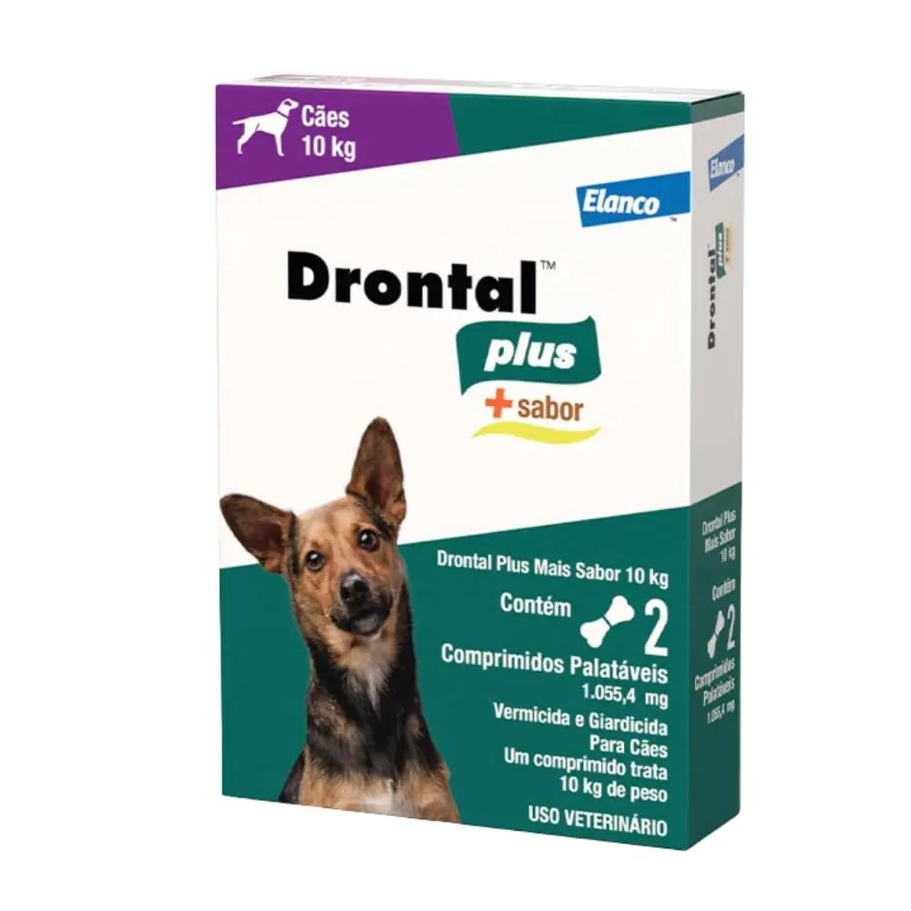 Drontal Plus 2 Comprimidos Vermicida e Giardicida Para Cães de 10 kg, (Embalagem pode Variar)