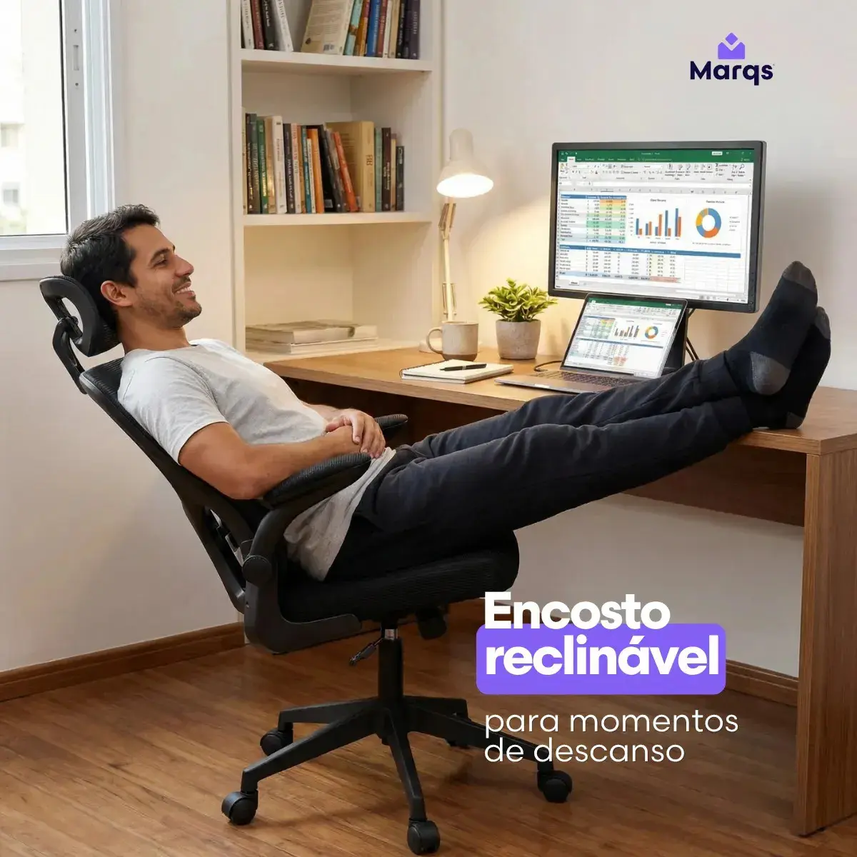 Cadeira Escritório Presidente Ergonômica NR17 Marqs Home Arcanis Preta com Apoio Lombar e Encosto Mesh Premium thumbnail 3