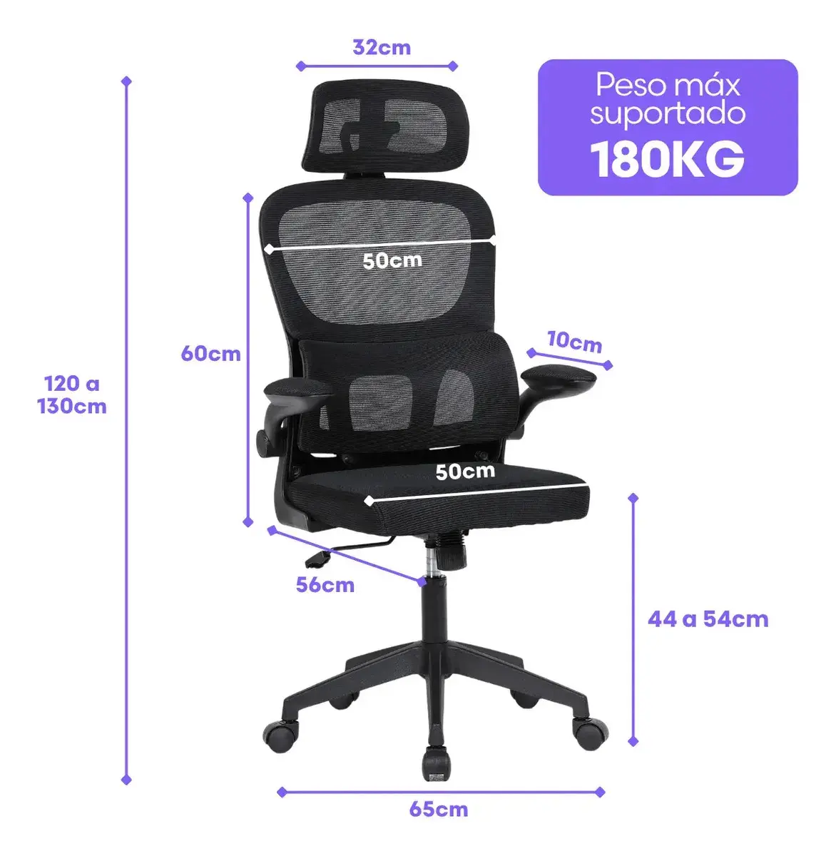 Cadeira Escritório Presidente Ergonômica NR17 Marqs Home Arcanis Preta com Apoio Lombar e Encosto Mesh Premium thumbnail 9