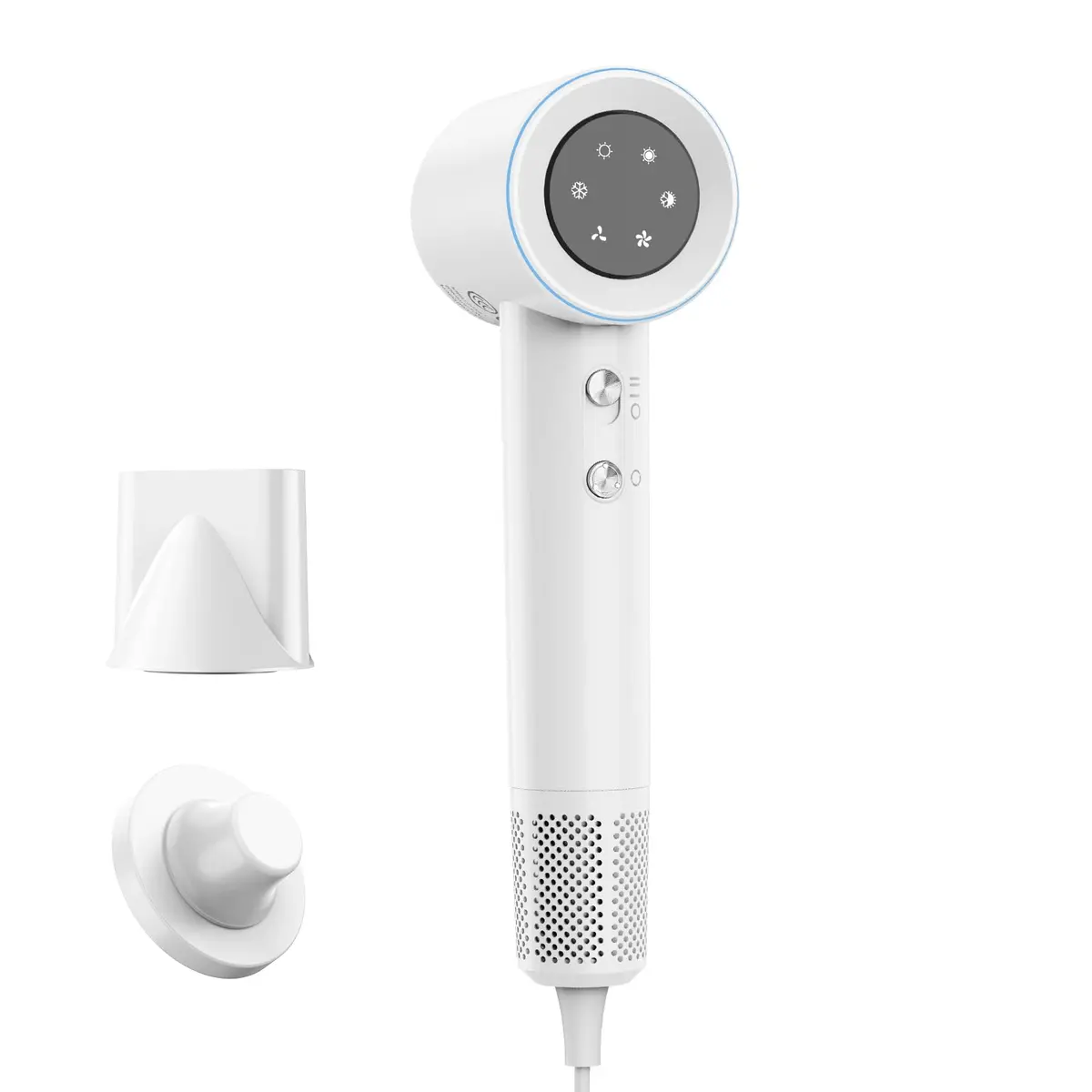 GOKOCO Secador De Cabelo Profissional 220v,120000 RPM High Speed Hair Dryer 1600W com Display Digital LED e Bocal de ar Magnético,GD029 Branco