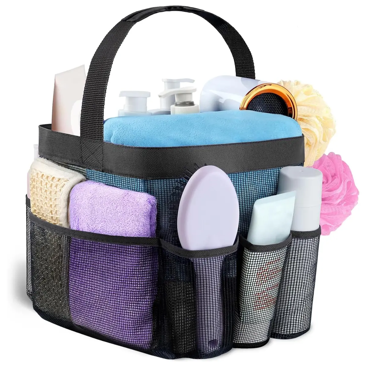 Bolsa de Praia Portátil em Malha, Organizador com 8 Bolsos e Grande Capacidade para Praia, Piscina e Academia - 1