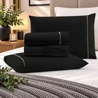 Jogo de Cama Lençol Queen Pluma Percal 180 Fios 4 Peças 100% Algodão - Preto - 1