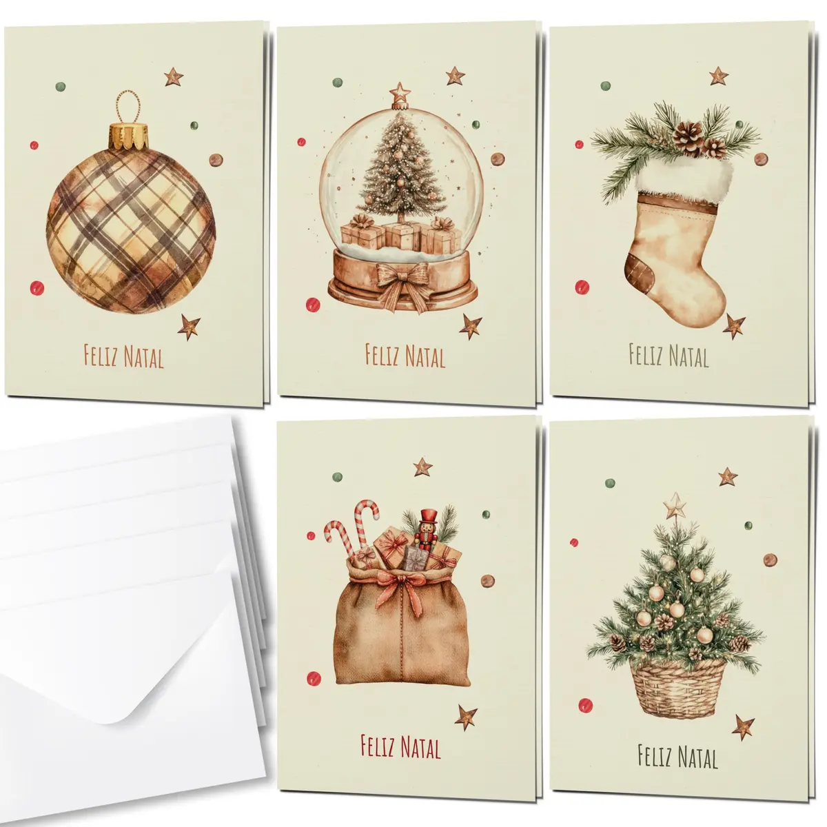 Fábrica de Pôster Cartão de Natal 5un com envelopes 10x15cm kit Natal Cobre | 5 Cartões de Natal com 5 envelopes, cartões dobrados com linhas na parte de dentro. - 1