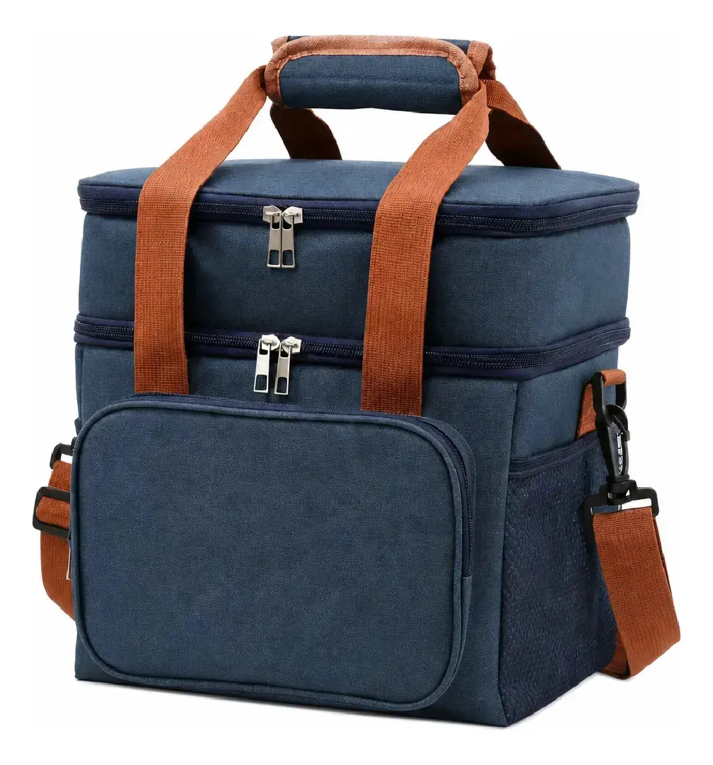 Bolsa Térmica Lancheira Marmita 13,5L 2 Compartimentos Frasqueira Dupla Camada Alça de Ombro Fitness Trabalho Azul - 1