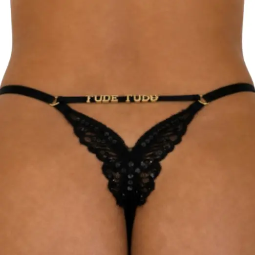 Calcinha Personalizada Borboleta Fio Dental Monte a Sua Frase Nome do Marido Namorado de Renda