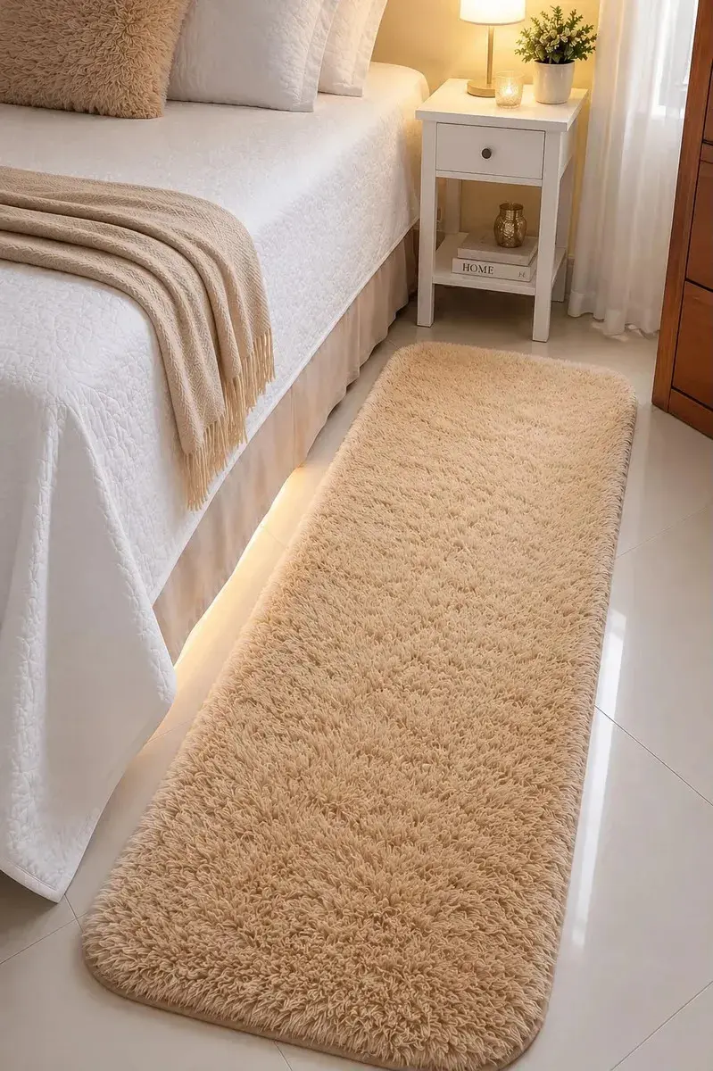 Tapete Passadeira 2,00x0,60 Quarto Pé De Cama Luxo Conforto Bege