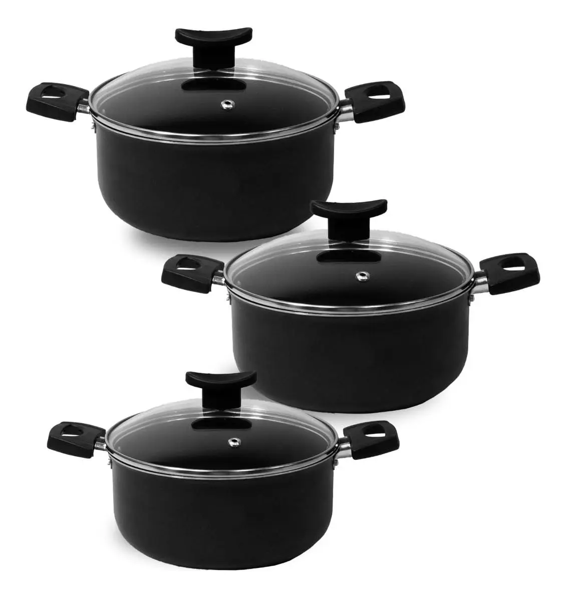 Conjunto 2 Panelas Caçarola Teflon Pequena Antiaderente 5 Camadas (Preta)