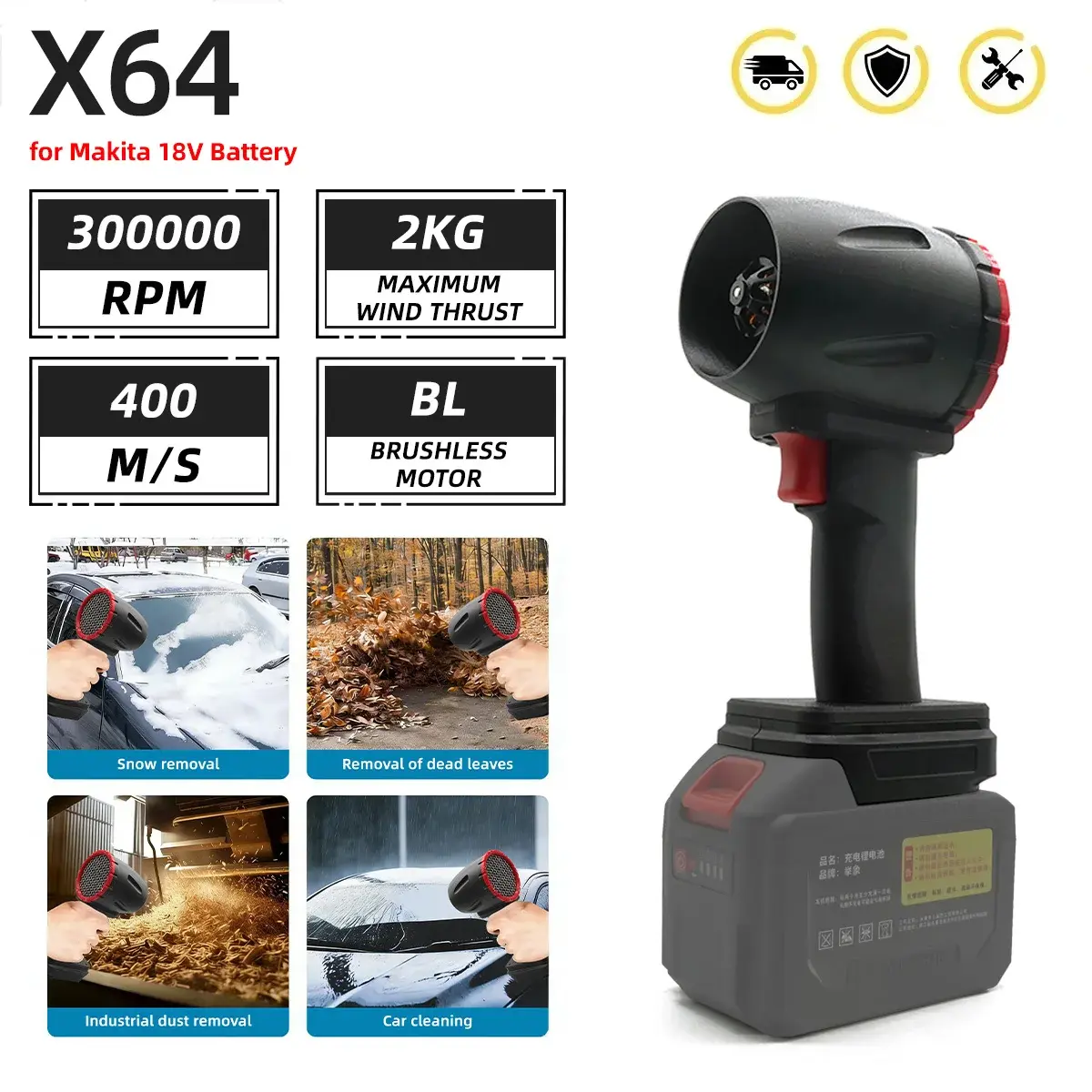 Sopradores turbo elétricos sem escova, 300000rpm, ventilador jato, 400 m/s, soprador de folhas portátil, soprador de poeira para makita, pinos de bateria de 18v