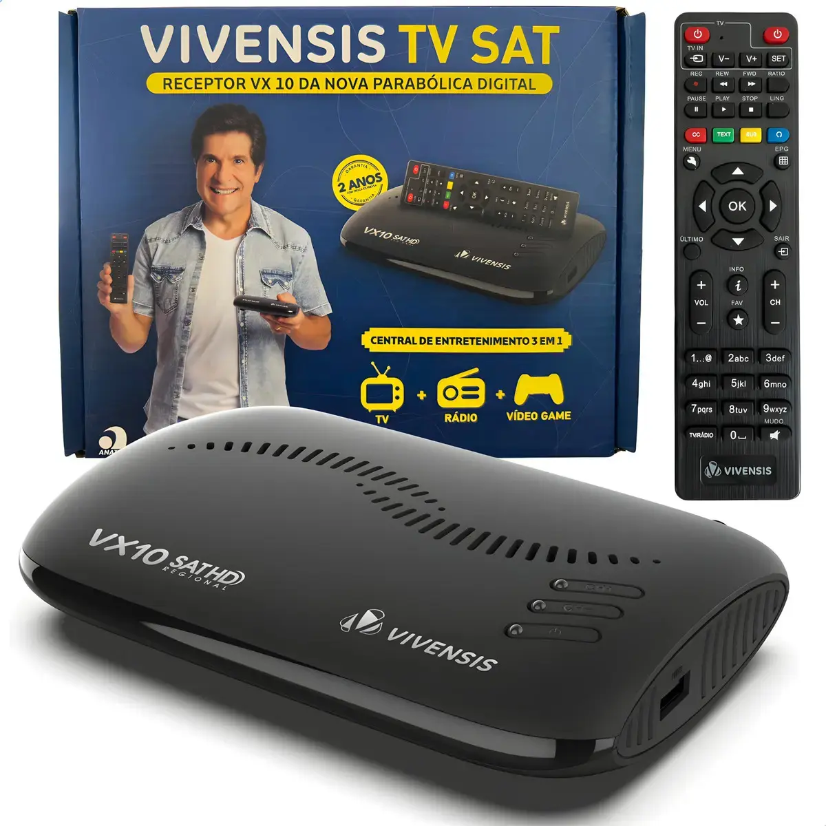 Receptor Vivensis VX10 Nova Parabolica TV Sem Mensalidade antena OI SKY Claro Vivo Cor Preto