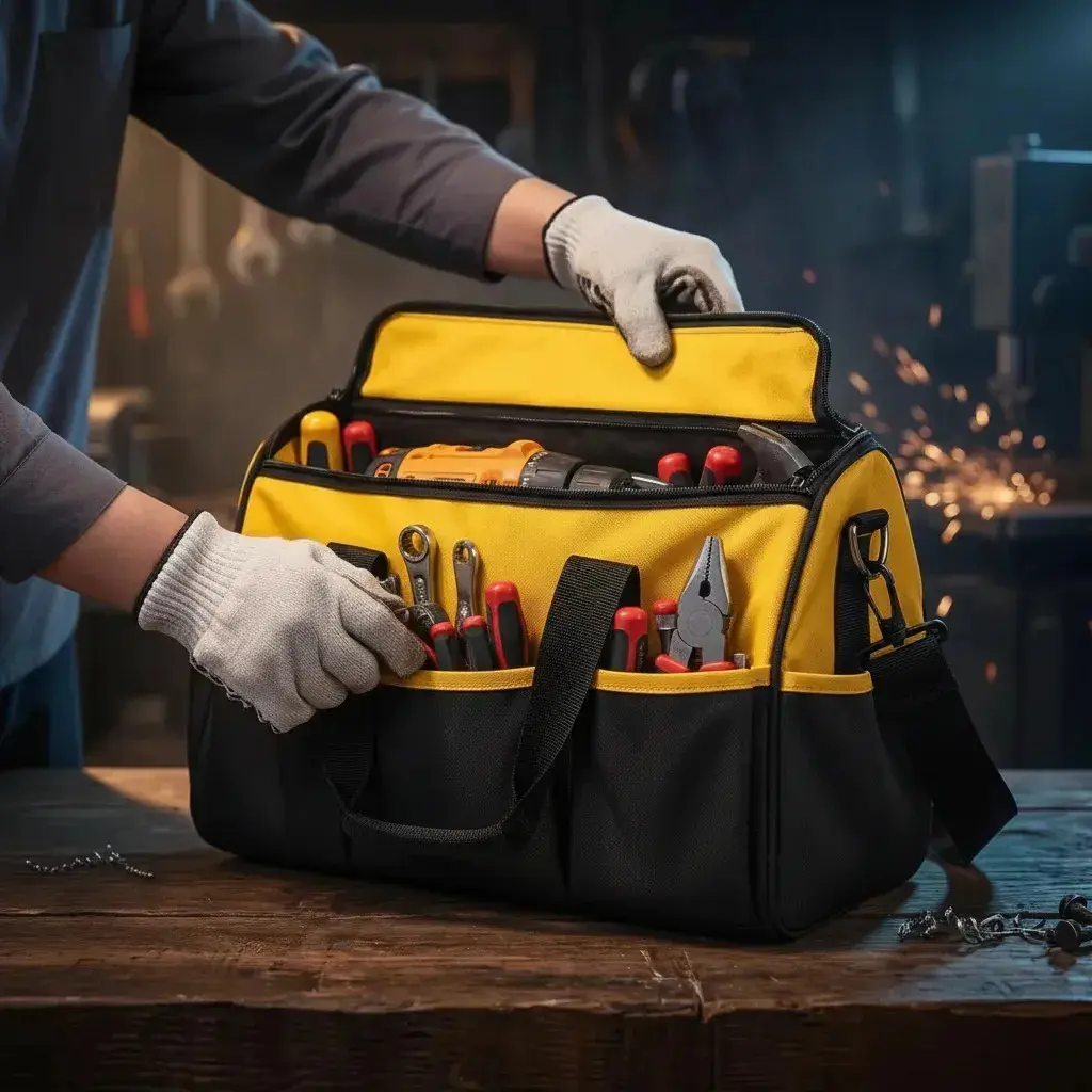 Bolsa Ferramentas Grande Reforçada Maleta Lona 16 Bolsos Fundo Resistente Eletricista Encanador Mecânico Hobista Manutenção Predial Porta Ferramenta Profissional Alça Reforçada Preto/Amarelo Spirobol thumbnail 6