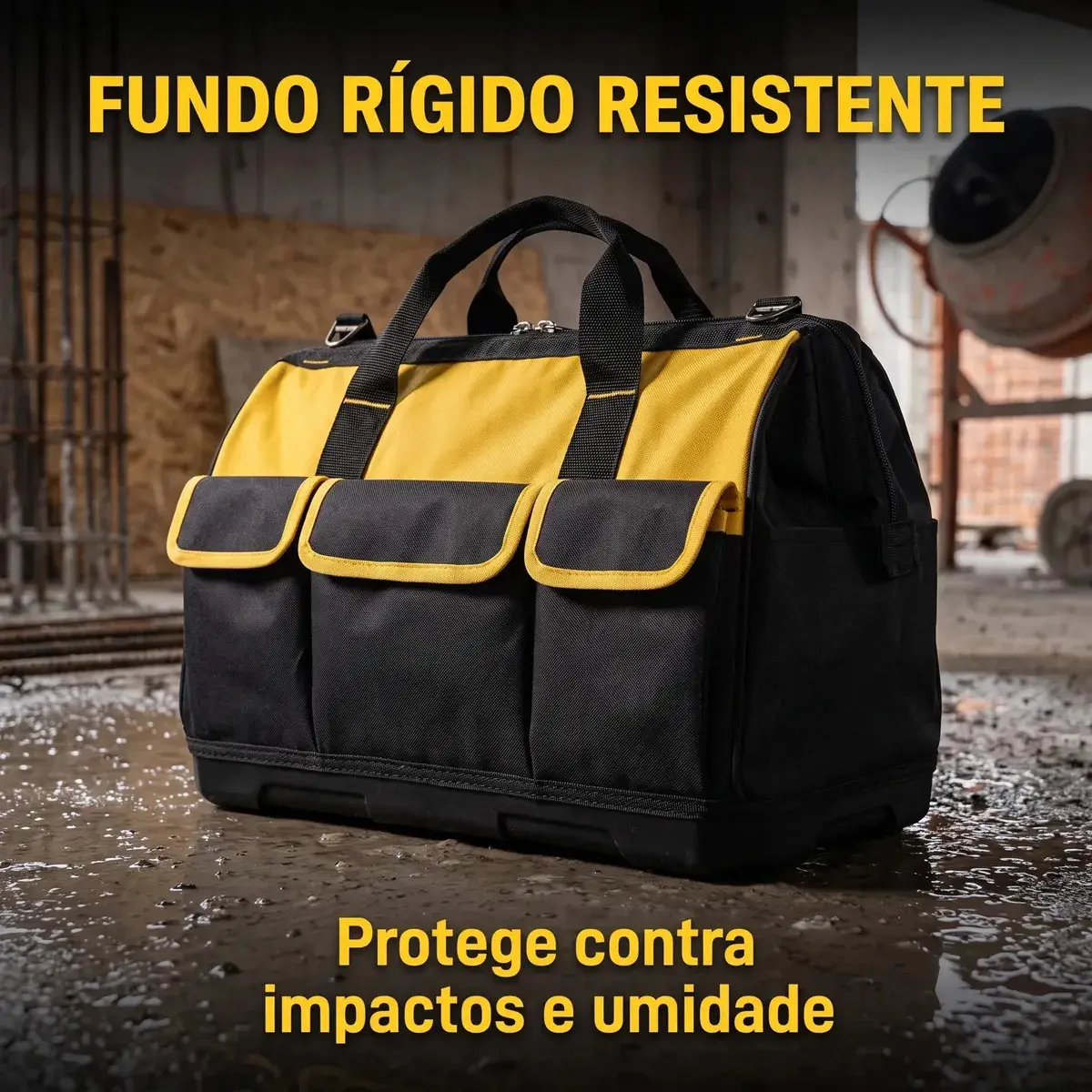 Bolsa Ferramentas Grande Reforçada Maleta Lona 16 Bolsos Fundo Resistente Eletricista Encanador Mecânico Hobista Manutenção Predial Porta Ferramenta Profissional Alça Reforçada Preto/Amarelo Spirobol thumbnail 7