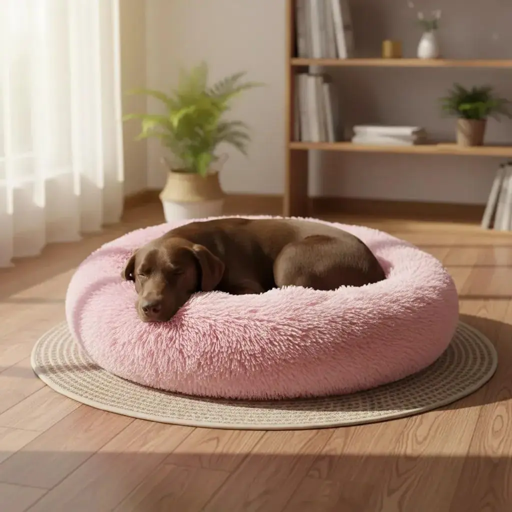 CAMA PET NUVEM PELUCIA REDONDA CAMINHA DONUT ANTIDERRAPANTE G 60CM (ROSA) | MATERIAL ANTIALERGICO, PODE SER LAVADO NA MAQUINA, NÃO SOLTA PELOS - 1