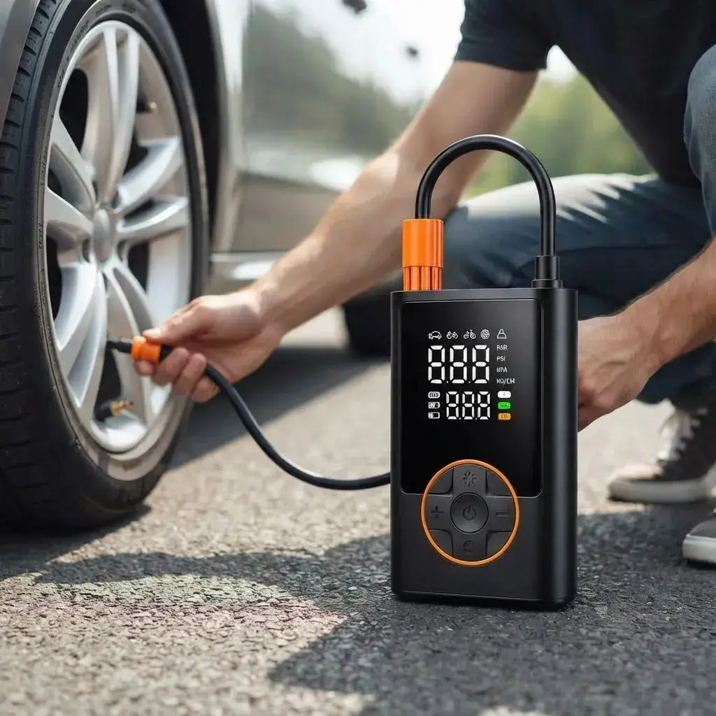 Compressor Portátil Car Air Pump Digital Com Visor Para Carro Moto Bike Calibrador De Pneu Multifuncional thumbnail 7