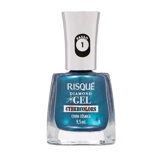 Esmalte Verde Risqué Diamond Gel Cybercolors Chuva Cósmica Metálico 9,5 mL