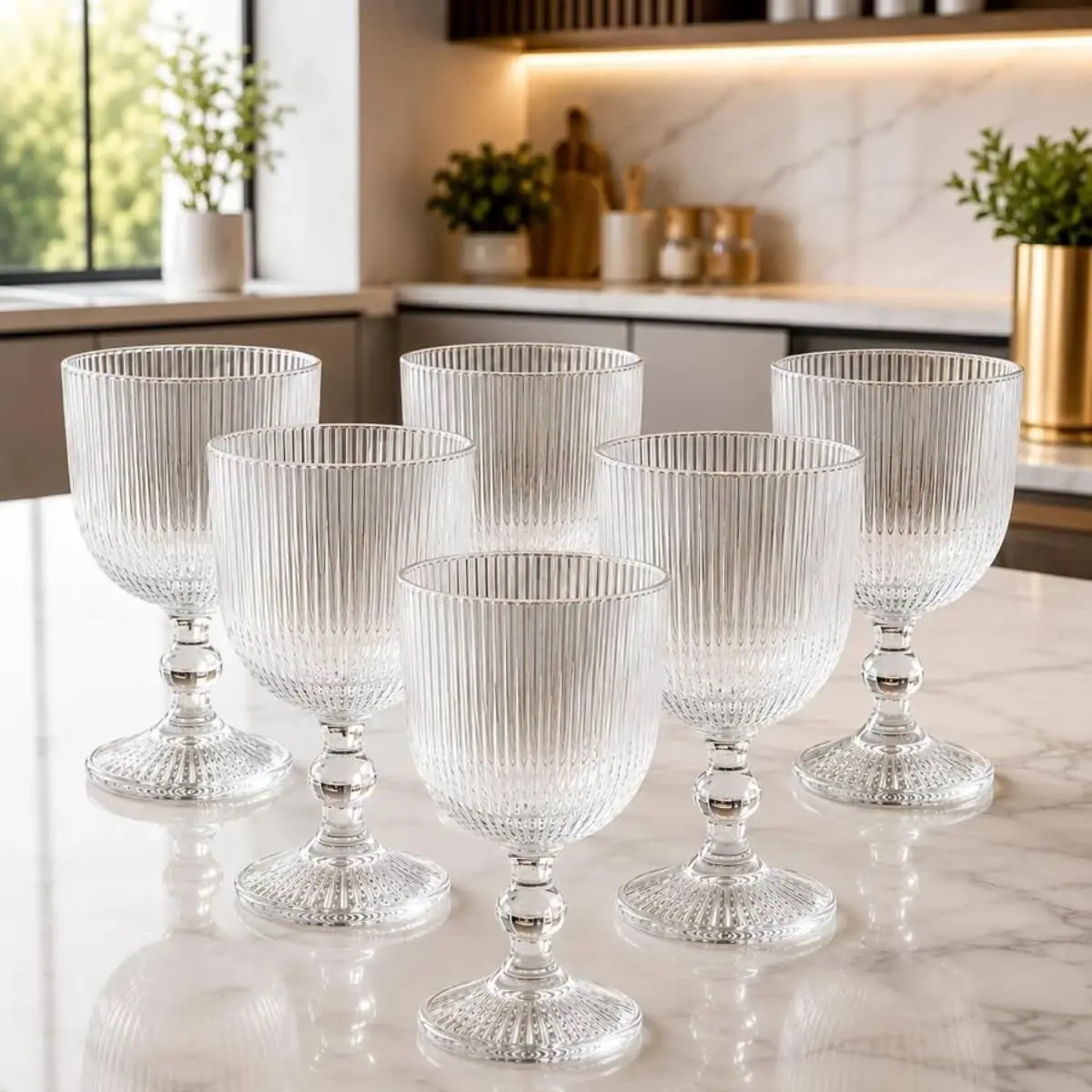 Copo Taça Conjunto de Taças Rayé com 6 Peças em Vidro Transparente de 380ml Elegantes para Água Vinho Suco Casa Buritis - 1