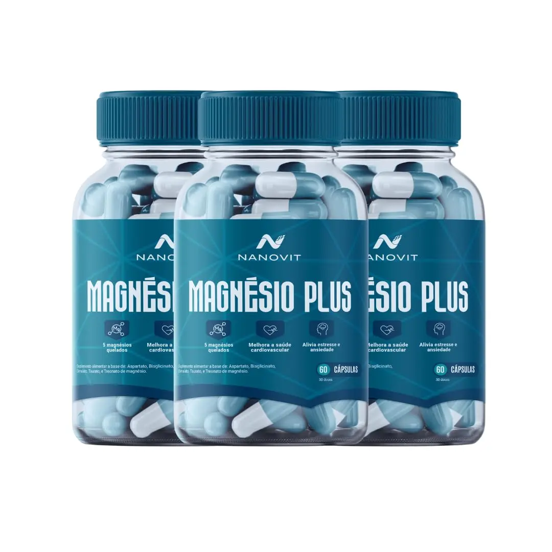 Kit 3 Magnésio Plus - 5 em 1 Quelato 100% Natural 60 caps Nanovit