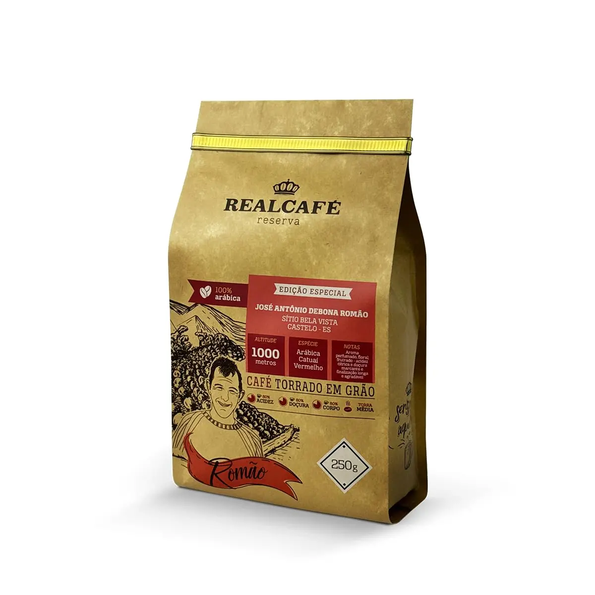 CAFÉ ESPECIAL TORRADO EM GRÃOS REALCAFÉ RESERVA EDIÇÃO LIMITADA JOSÉ ANTÔNIO DEBONA ROMÃO - 90,37 PONTOS - 250G - 1