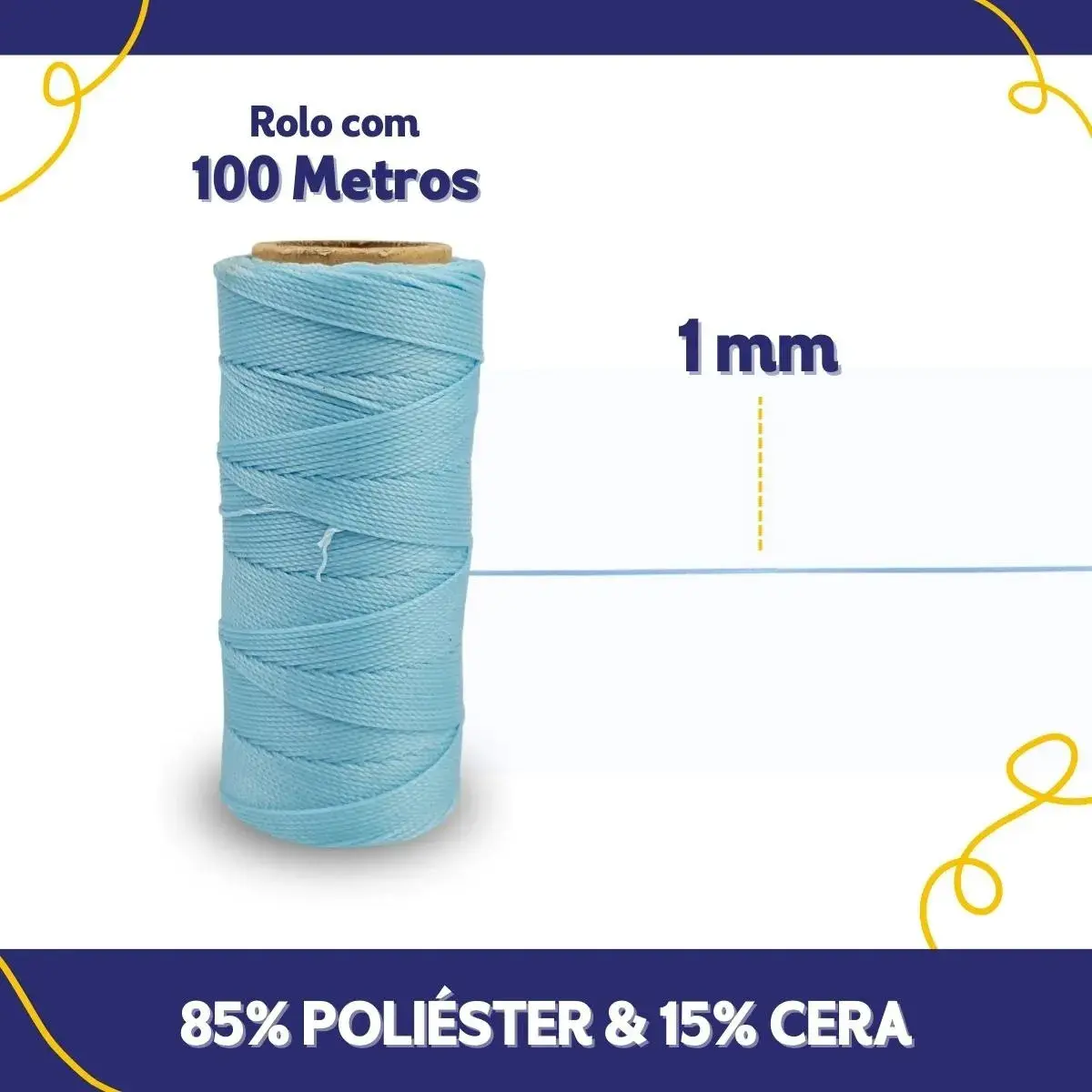 Cordão Encerado Azul Bebê 1mm 100m Nybc Para Joias e Costura thumbnail 2