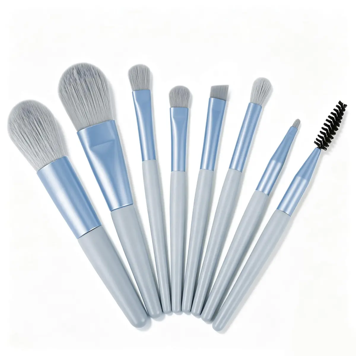 Kit 8 Pincéis de Maquiagem, Cerdas de Fibra Sintética Macias e Suaves para a Pele, Ideal para Base, Pó Solto, Blush, Corretivo, Iluminador, Sombra e Contorno, Compacto e Portátil, Azul - 1