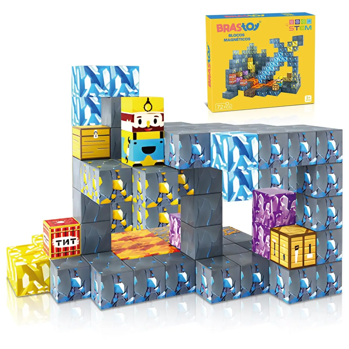 Brastoy Blocos de Montar Construção Cubos Magnéticos STEM Brinquedos Infantil (72 Peças) - 1