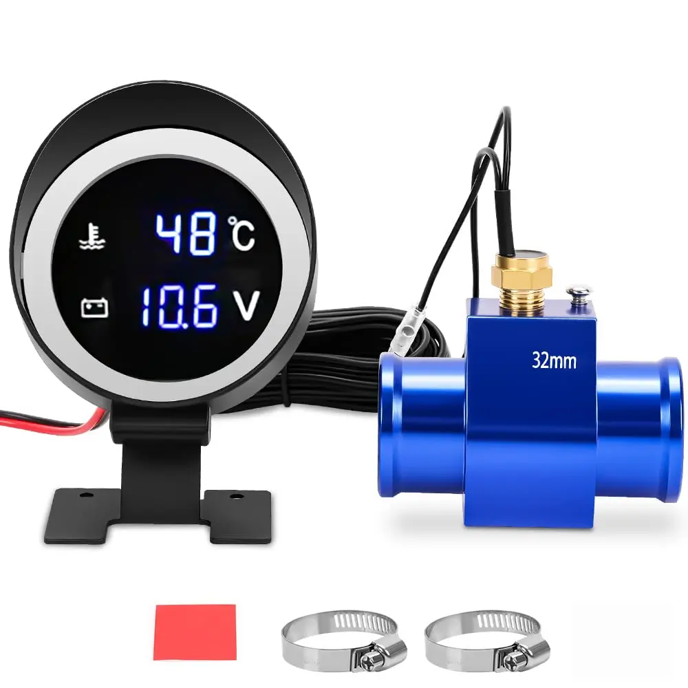 Voltimetro Digital, Medidor de Temperatura Digital, 9v-36V, Medidor de Temperatura Automóvel para Monitorização Voltímetro 2 em 1 + Medidor Automóvel