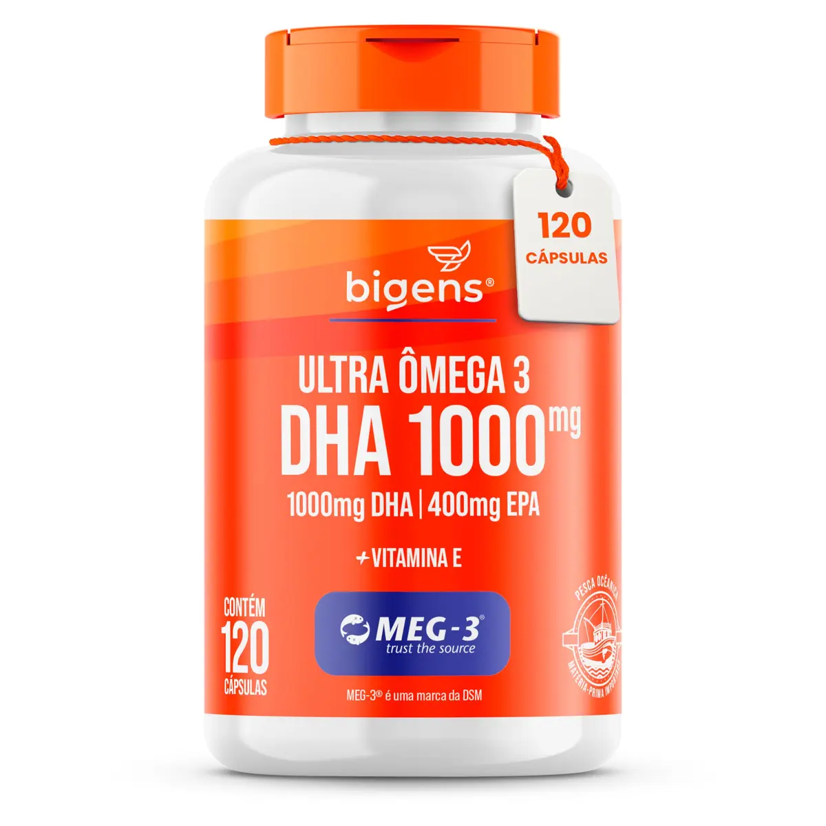 Bigens Ultra Ômega 3, DHA 1000mg EPA 400mg, Com Vit E, 120 Cápsulas