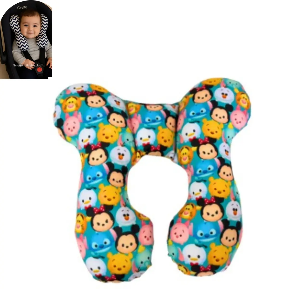 Almofada de Pescoço para Bebê Formato em U, Algodão e Poliéster, Suporte de Cabeça para Cadeirinha e Bebê Conforto, 0-12 Meses, Estampas Aleatórias Infantis Menino