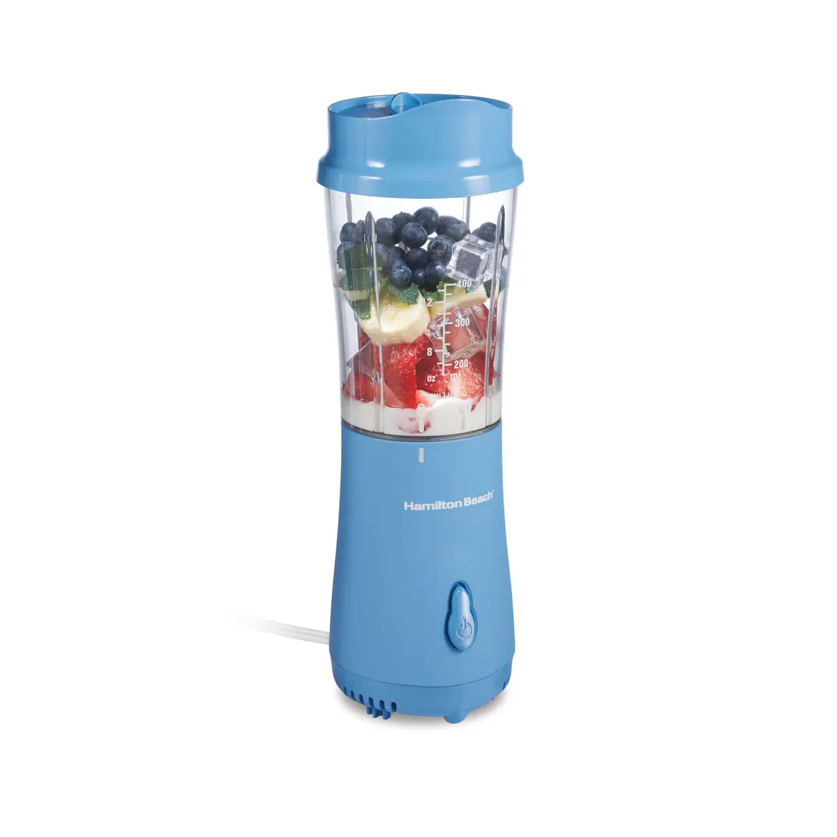 Hamilton Beach Liquidificador portátil para batidos e vitaminas, copo e tampa de viagem sem BPA, lâminas de aço inoxidável duráveis, liquidificador de smoothie pessoal, azul tranquilo (51172)