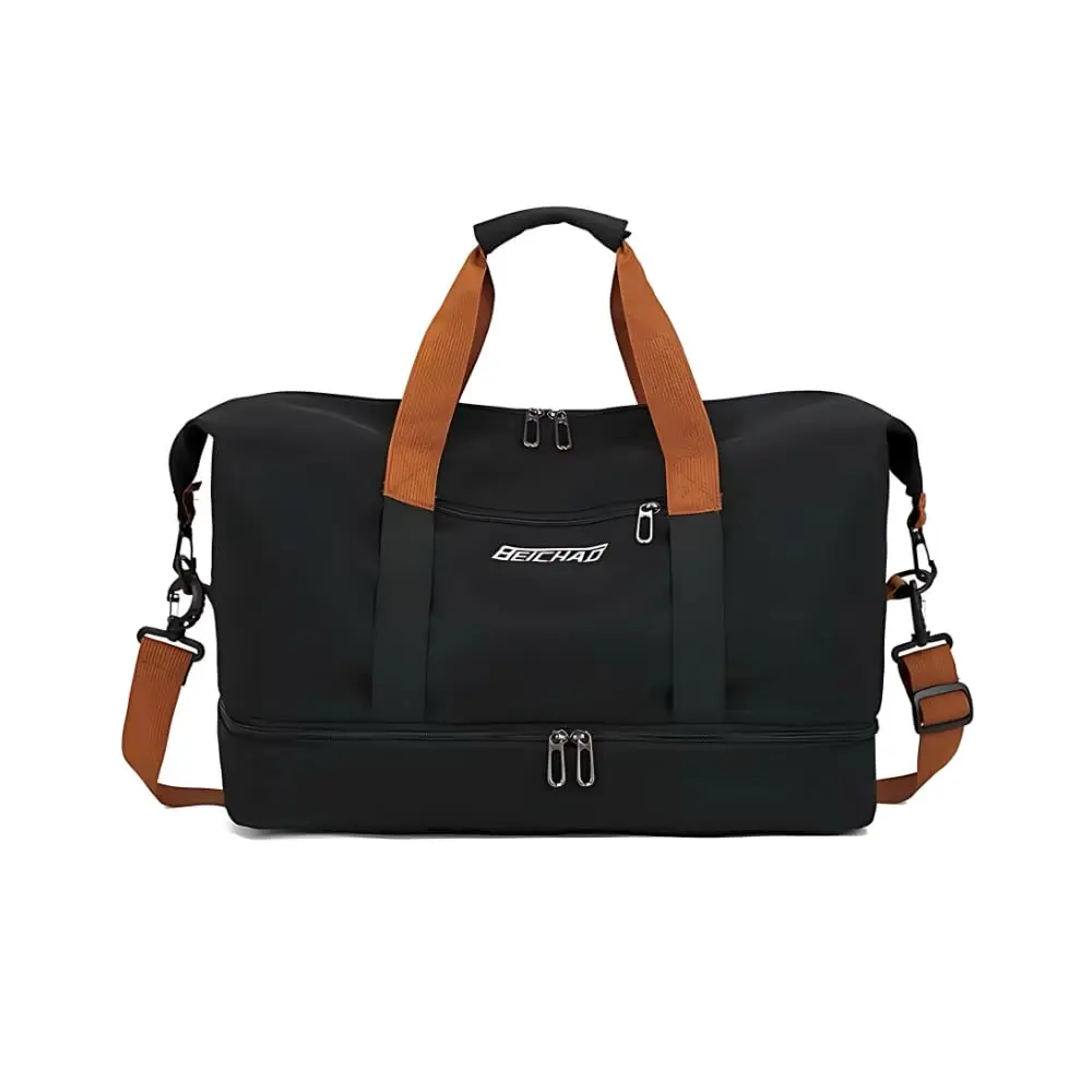 Bolsa Mala de Viagem e Academia Grande Capacidade Portátil, Leve, Transversal, Casual Unissex para Fitness, Natação, Camping e Uso Diário (Preto)