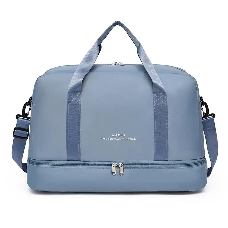 Bolsa de Viagem com Compartimento para Sapatos, Alça Transversal - Mala Esportiva para Academia e Viagens (Azul) - 1