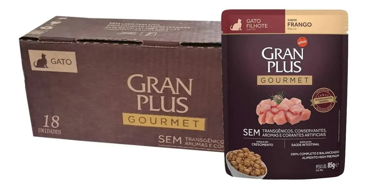 Ração Úmida GranPlus Gourmet Gatos Filhotes Frango 85g - Pack com 18 unidades