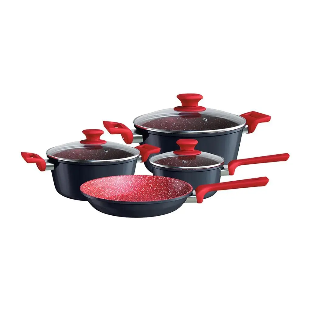 Euro Home - Conjunto de Panelas 4 peças de Alumínio com Antiaderente ColorStone Titânio - ALU8709-TI