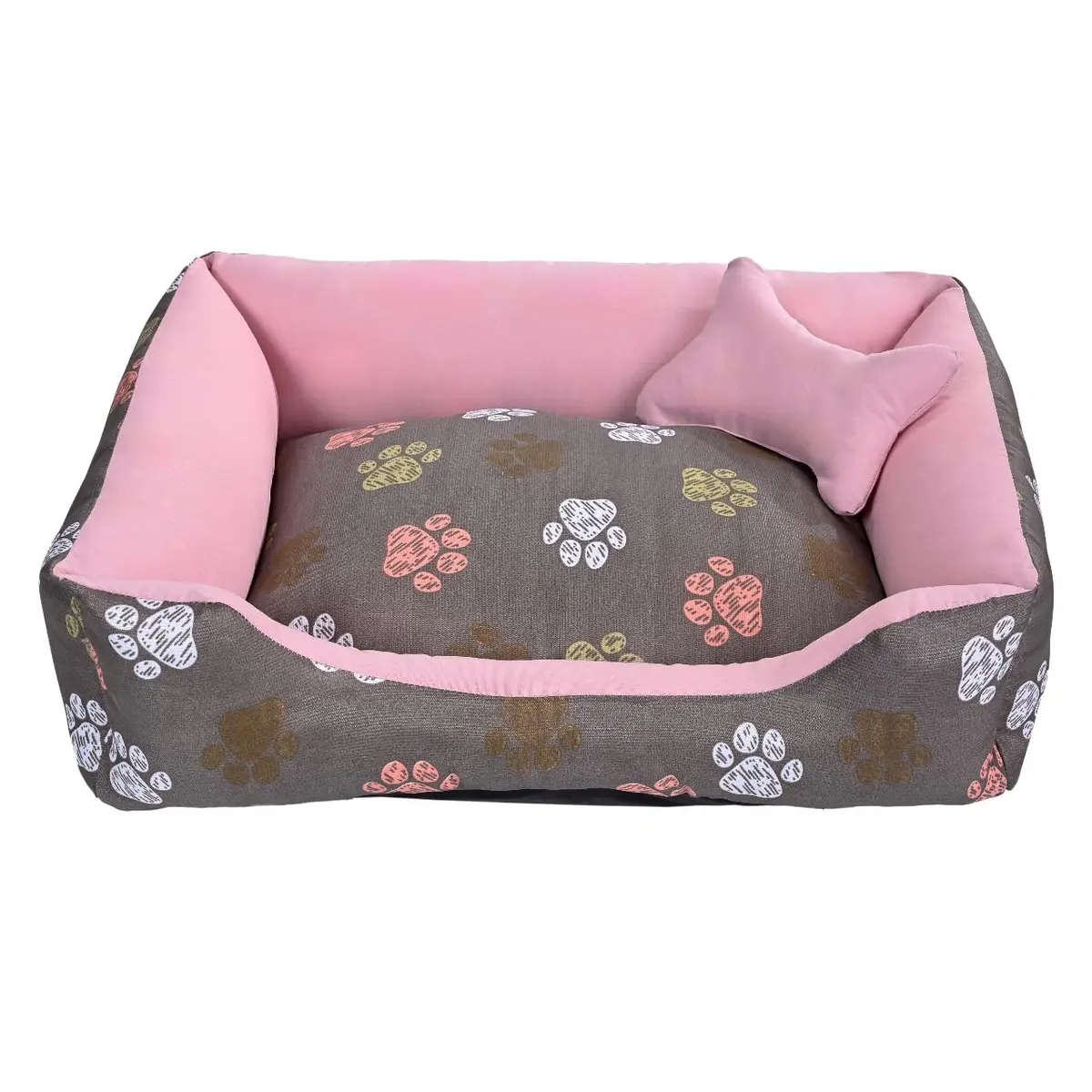 Cama para Cachorro ou Gato Tamanho Médio 60x55cm + Ossinho Pata Colorida Rose
