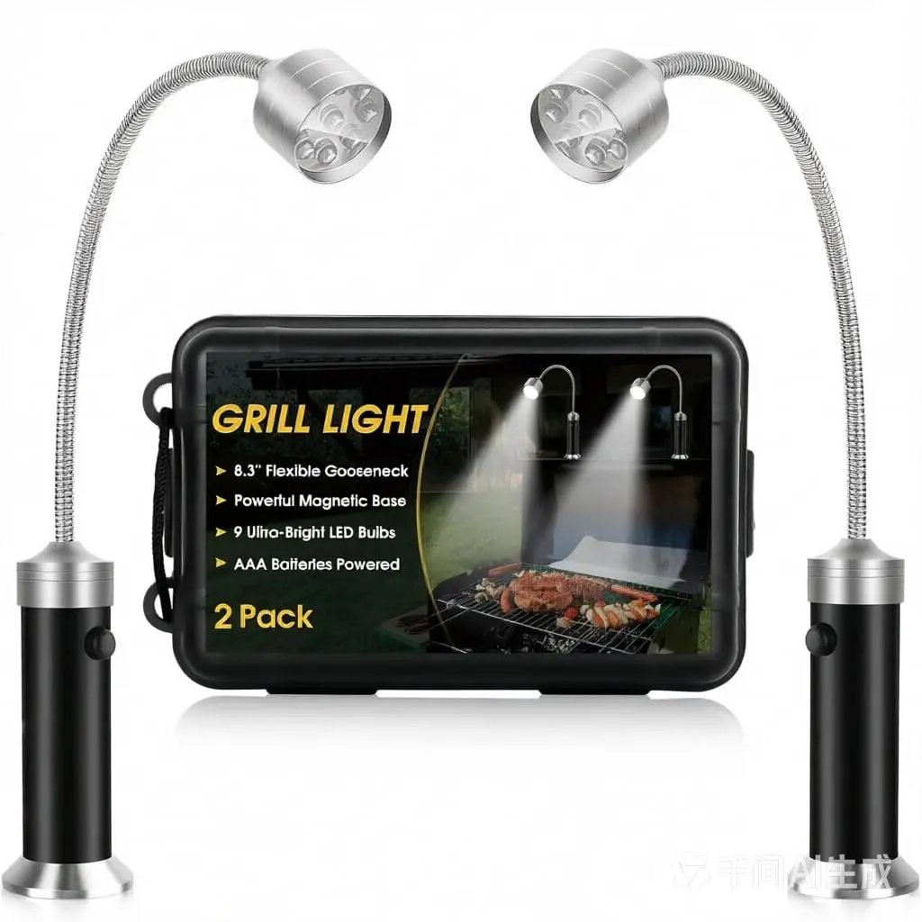 Luz para Churrasqueira, Presente Ideal para Homens que Amam Churrasco, Haste Flexível 360°, Resistente à Água e ao Calor, Pilhas Inclusas - Pacote com 2 - 1