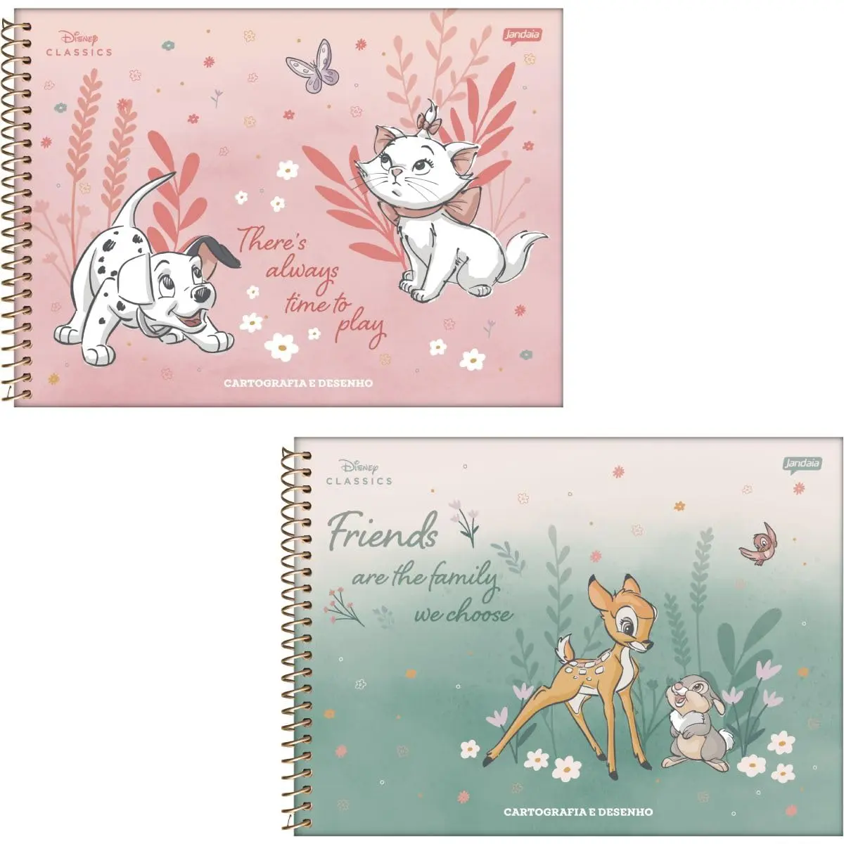 Kit de Cadernos de Desenho, Jandaia, Universitário, Capa Dura, Disney Clássicos, 80 Folhas, Pacote com 4