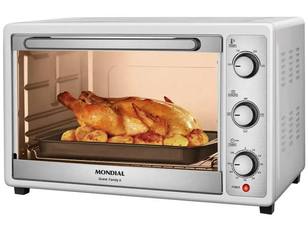 Forno Elétrico de Bancada Mondial Multifuncional 52L Branco e Prata Grand Family II FRN-52-W - 110V