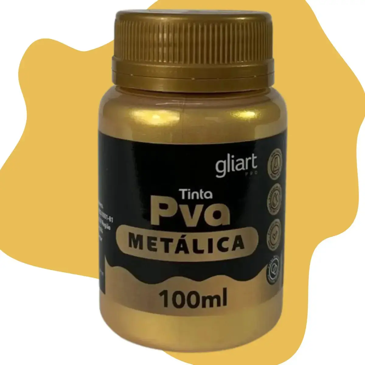 Tinta Pva Metal Metálica Cores Gliart 100ml Artesanato Mdf Cor Ouro Rico