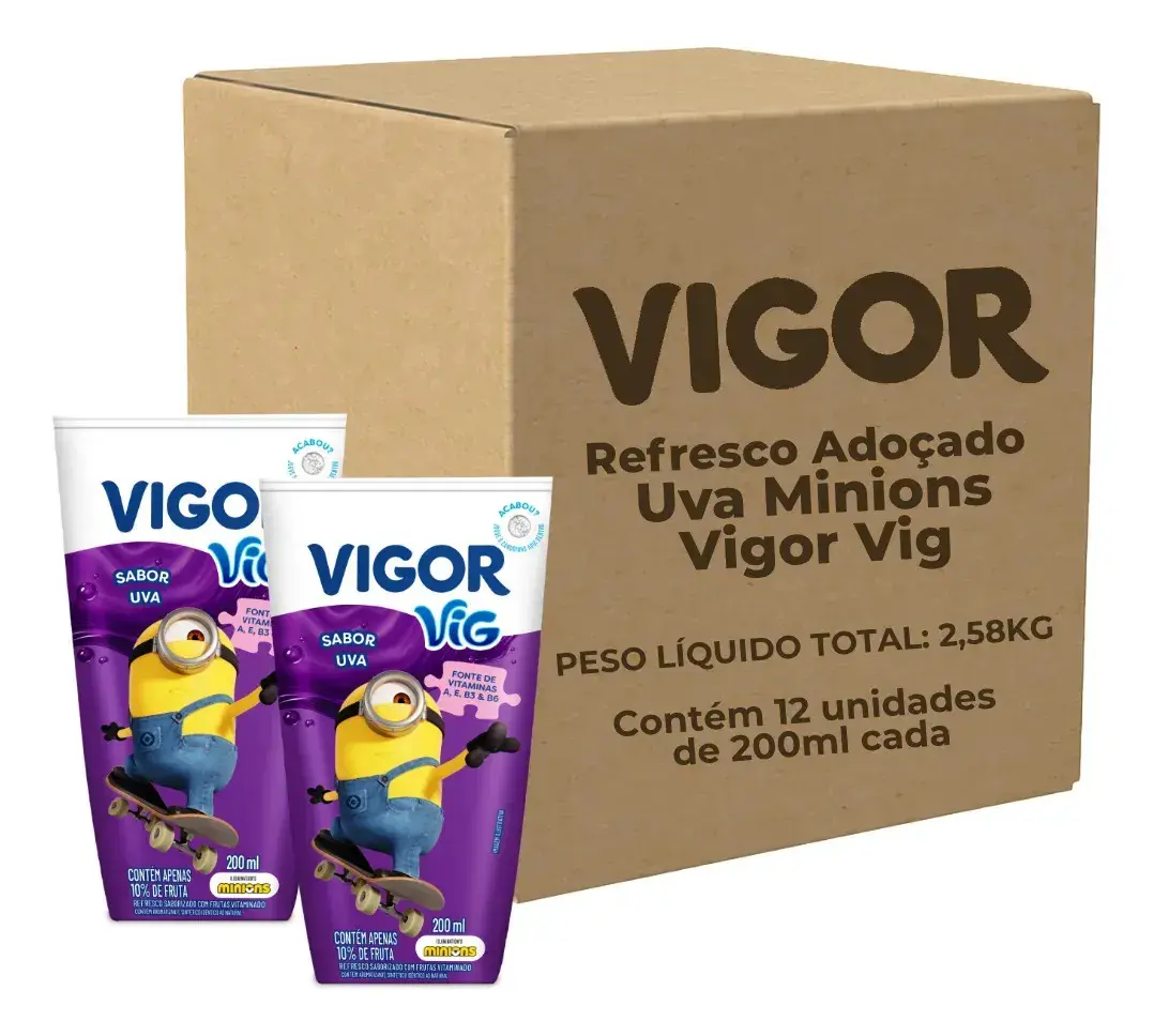 Pack Refresco Adoçado Uva Minions Vigor Vig Caixa 12x200ml