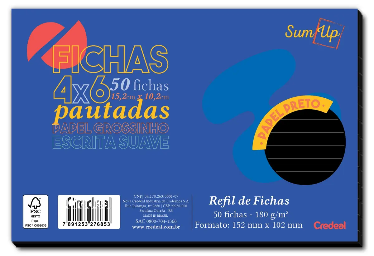Ficha 4 X 6 Pautada Papel Preto 50 Folhas