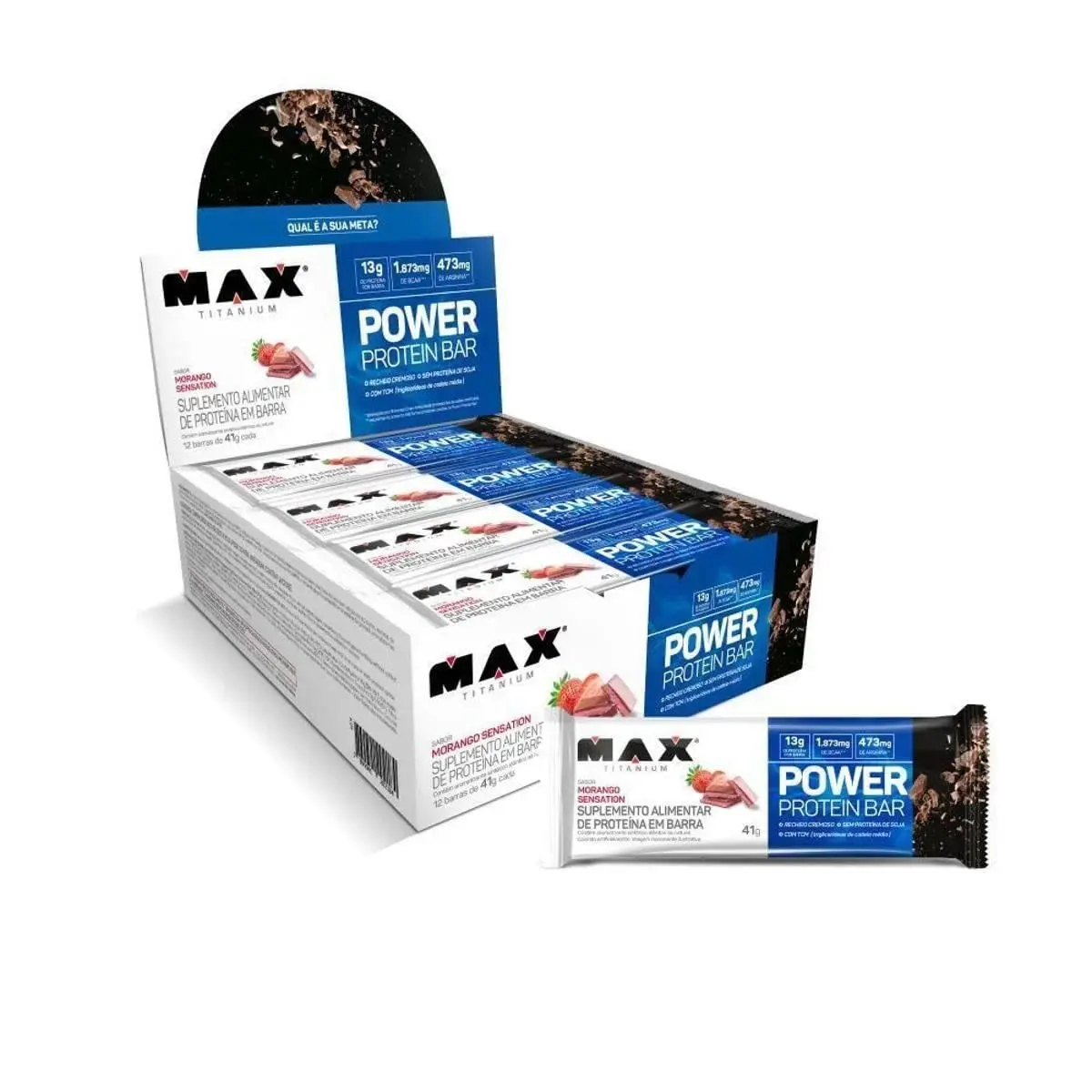 Max Titanium Power Protein Bar Caixa Com 12 Unidades (492G) - Morango - 1