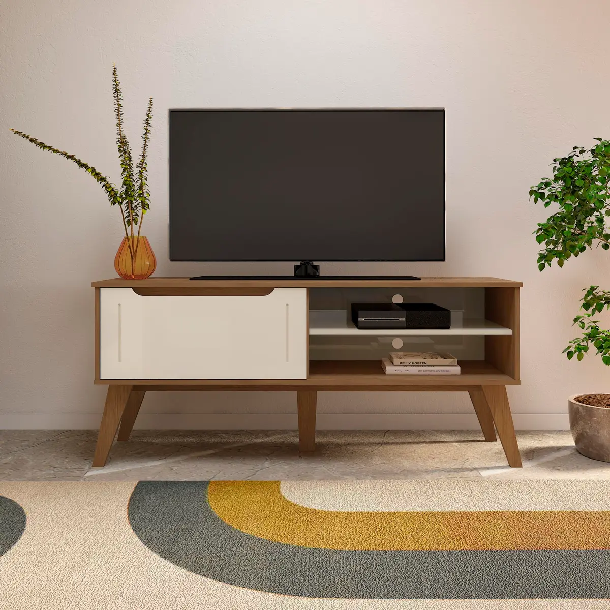 Artely Rack Lotus para Tv 60" com Porta Basculante, Cinamomo/Off White - 1