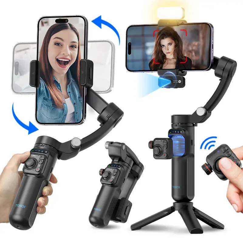 Estabilizador Gimbal de Mão 3 Eixos para iPhone e Android, Suporte de Celular Anti-Vibração com Tripé, Ideal para Vlogs e Gravação de Vídeos - 1