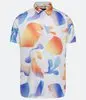 【Tam.: PP P M 】Camisa Manga Curta em Viscose com Estampa Modernista Gradiente Branco Neve - 1