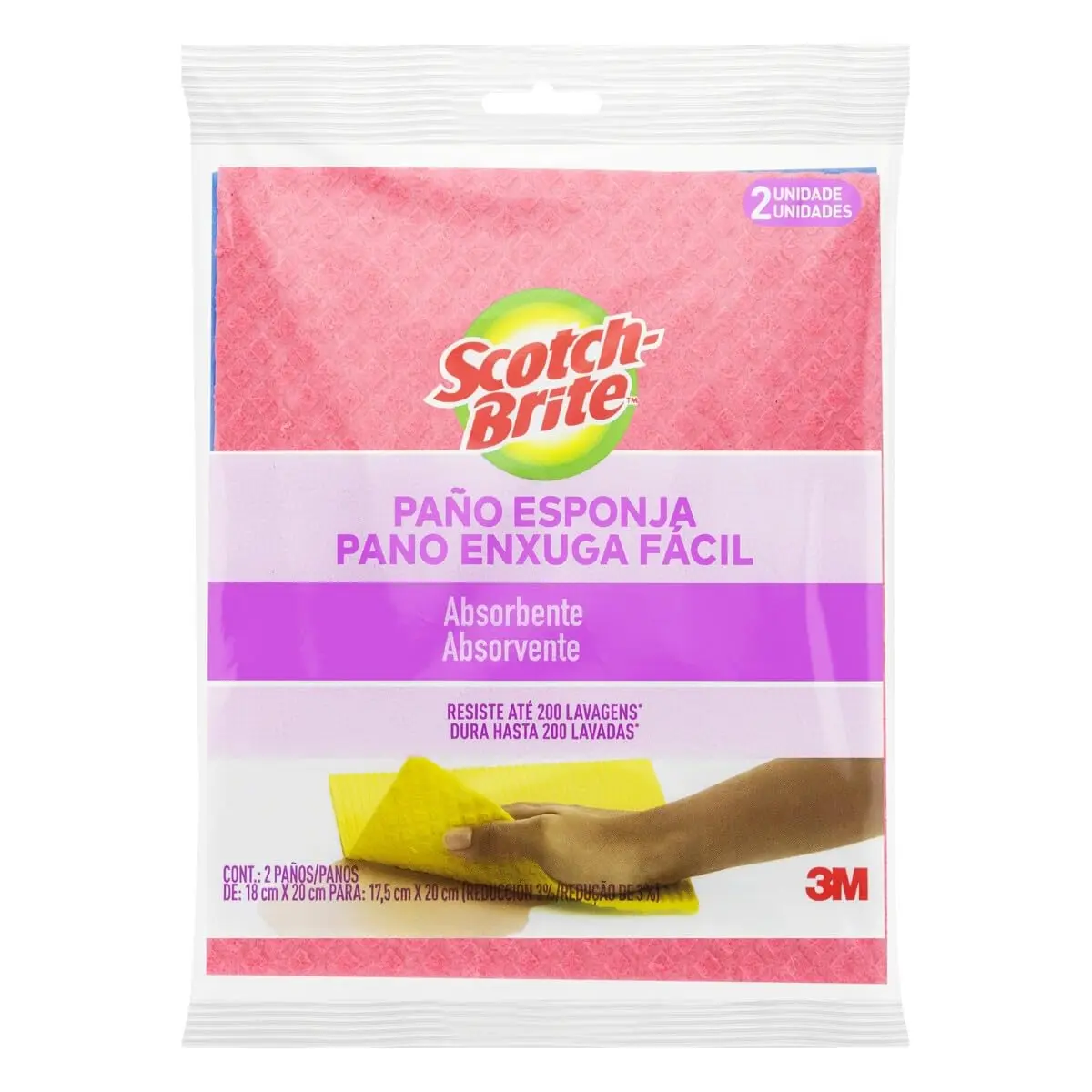 SCOTCH-BRITE 3M Pano Enxuga Fácil Superabsorvente Cores Sortidas 2 Unidades | Absorve como Esponja, Ideal para Pias, Fogões, Louças, Vidros e Azulejos, Lavável, Resistente e Reutilizável