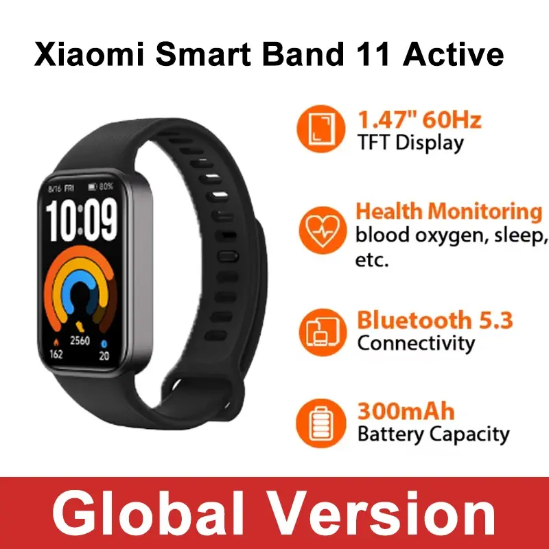 Xiaomi Smart Band 11 Versão Global Ativa com Tela TFT de 1.47'' e Resistência à Água 5ATM, Pulseira Esportiva Mi com 21 Dias de Duração da Bateria